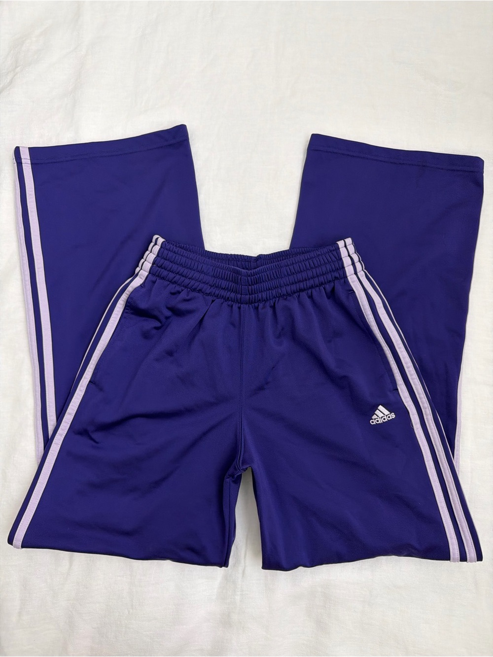 Adidas Purple Track Pants with Light Purple Stripes